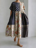 Vintage Floral Geometric Patchwork Round-neck Dress elevenforest