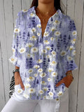 Comstylish Women's Casual Cotton And Linen Vintage Floral Shirt