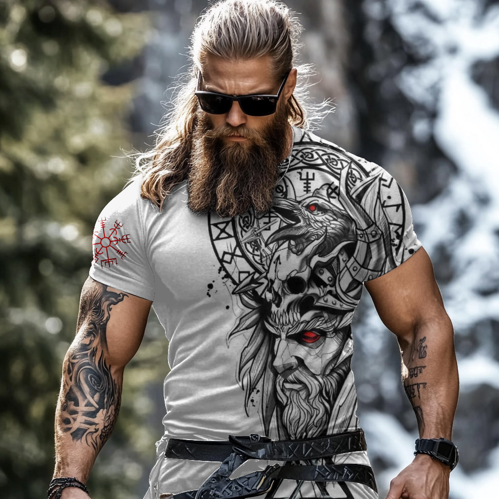 Men's Retro Viking Rune Print Short Sleeve T-shirt elevenforest