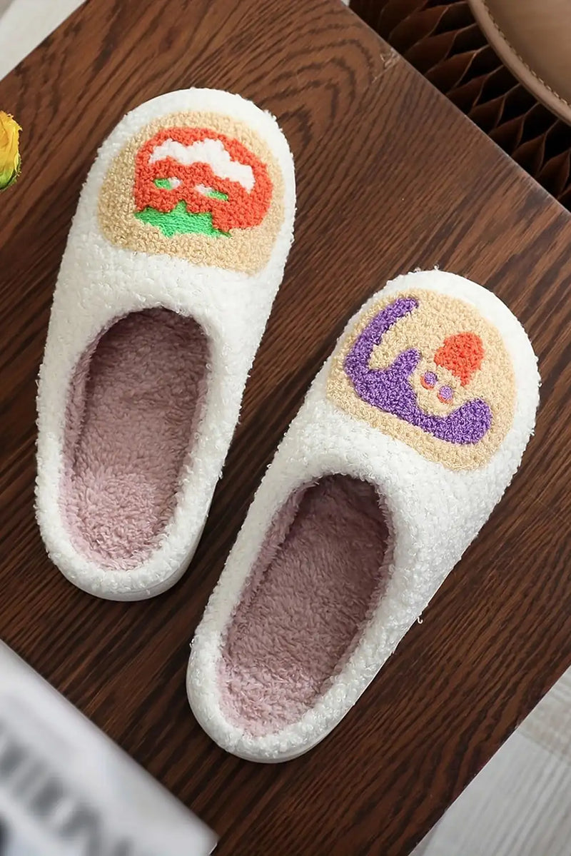 Cozy White Halloween Pumpkin Plush Slippers