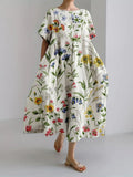 Floral Print Round Neck Short Sleeve Midi Dress