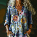 Women's Vintage Bohemian Floral Print Casual Cotton And Linen Shirt elevenforest