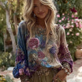 Women's Vintage Purple Rose Embroidered Linen Shirt elevenforest