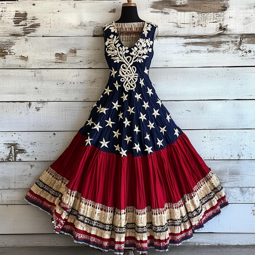 Women's Vintage Independence Day With Celtic Life Of Tree Art Linen Midi Dress elevenforest