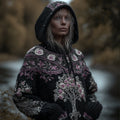 Women's Viking Style Tree Of Life And Patterned Black Warm Hooded Sweater elevenforest