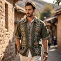Men's Bohemian Tribal Embroidered Linen Short Sleeve Shirt elevenforest