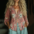 Bohemian Linen Floral Print  Long Sleeve Shirt elevenforest