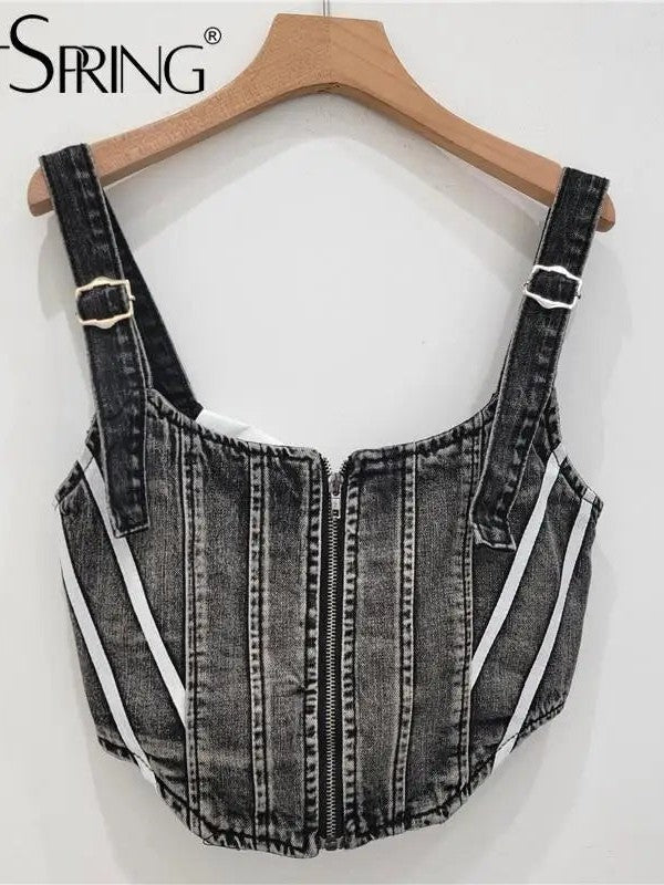 Denim Zipper Corset Tank Top