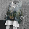 Comstylish Abstract Floral Pattern V-Neck Top For Women