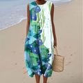Women's Vintage Fish Art Print Sleeveless Casual Dress elevenforest