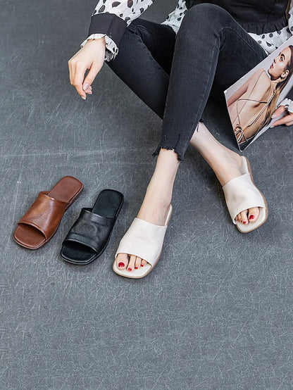 Summer Leather Flat Slippers Fd052