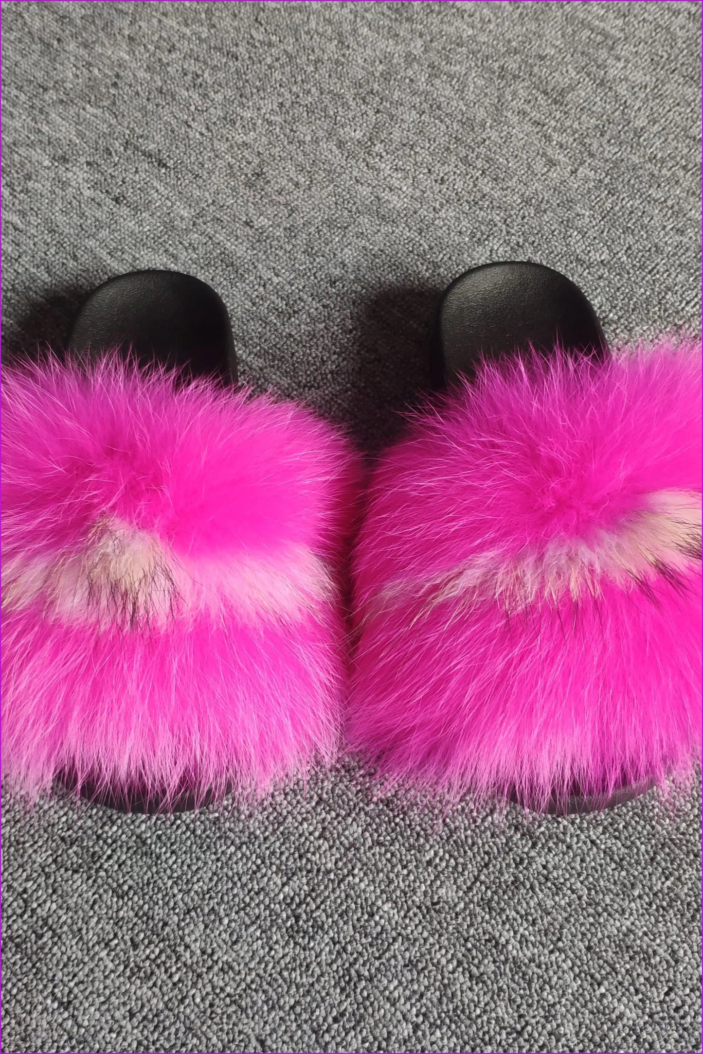 Hot Pink Mixed White Fox Full-pelt Fur Sliders Df003