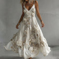 Women's Vintage Rose Art Pattern Suspender Midi Dress elevenforest