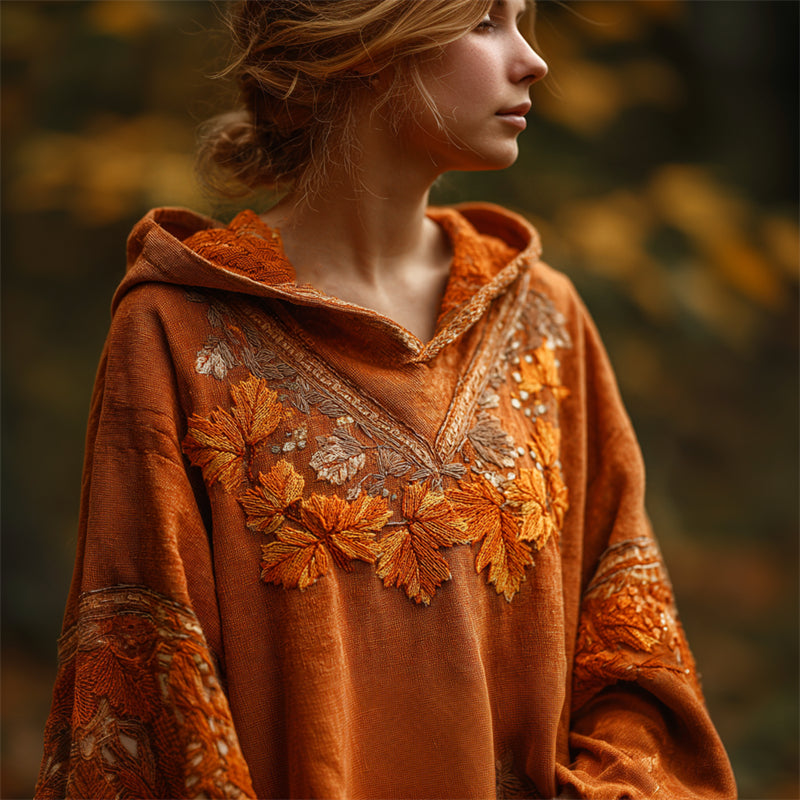 Fall Fallen Leaves Embroidered Cozy Hoodie elevenforest