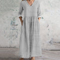 Vintage Stripe Pattern Women's Linen Dress elevenforest
