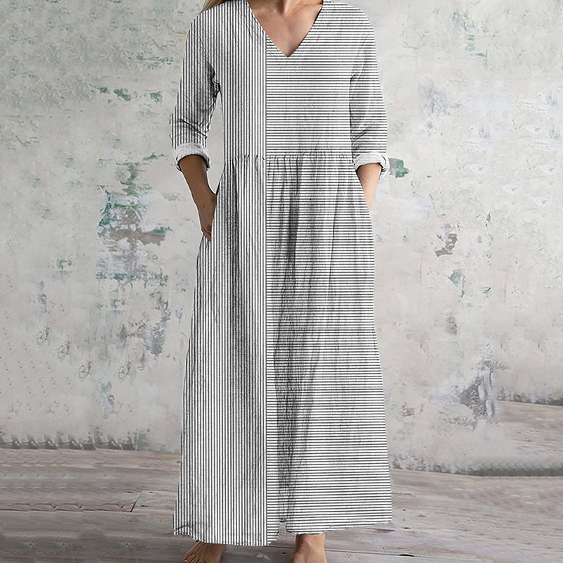 Vintage Stripe Pattern Women's Linen Dress elevenforest