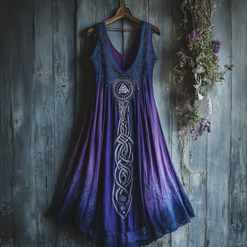 Viking Celtic Art Gradient  Linen Tank Dress elevenforest