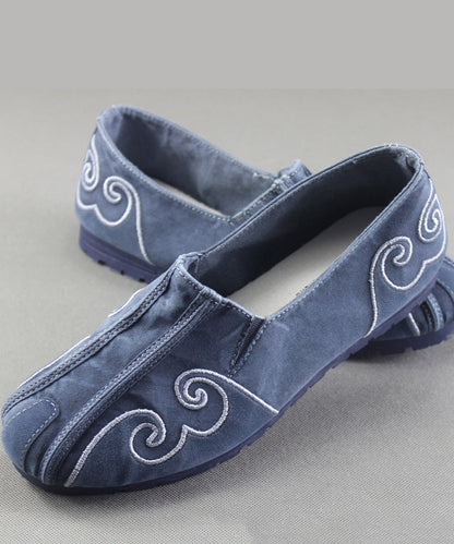 Grey Flat Feet Shoes for Cotton Fabric Stylish Embroidered Flats