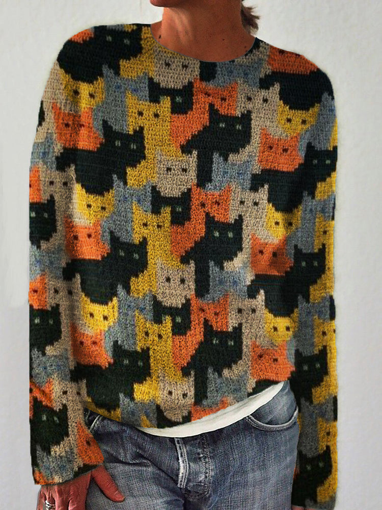 Colorful Cats Knit Art Cozy Sweater elevenforest