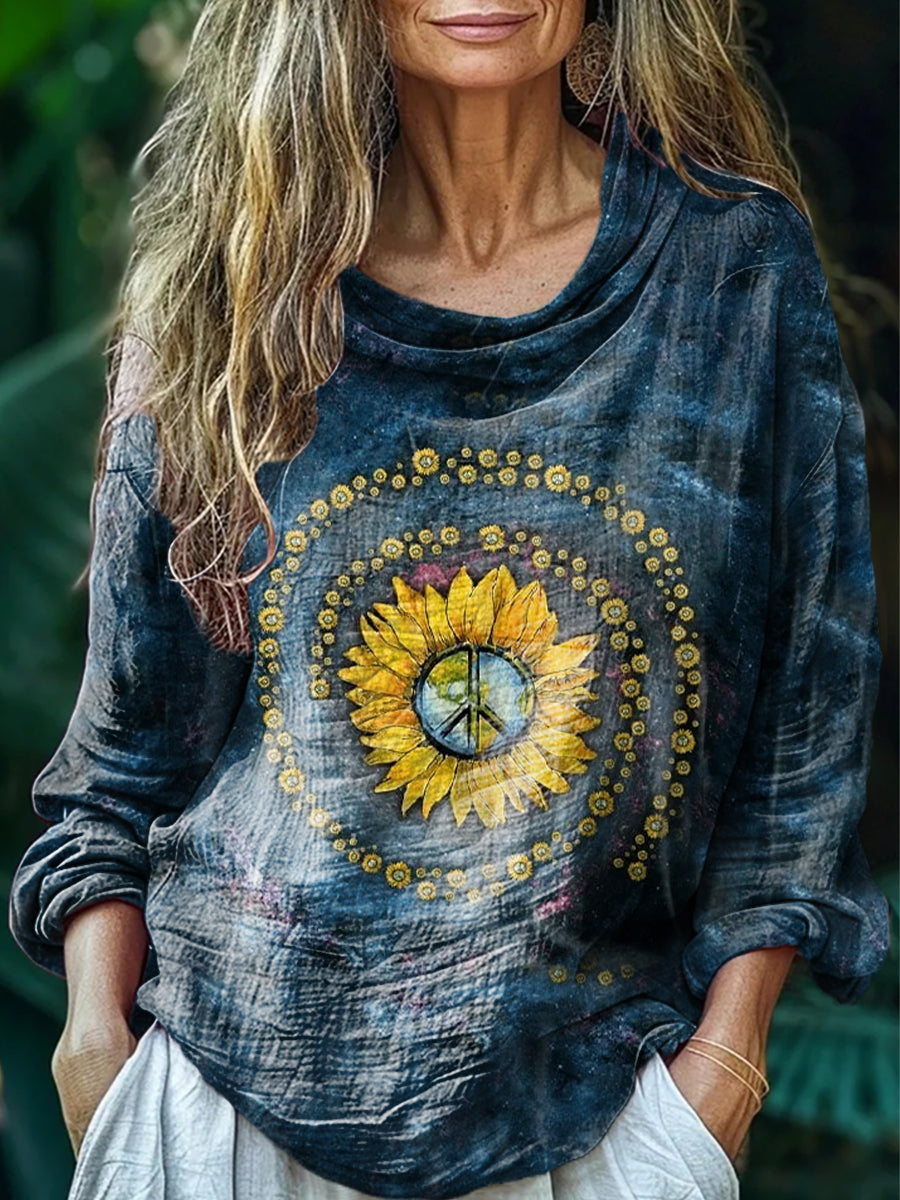 Women's Hippie Tie Dye Art Print Casual Long Sleeve Comfortable Cotton