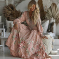 Women's Retro Floral Embroidered Art V-neck Long Sleeve Maxi Dress elevenforest