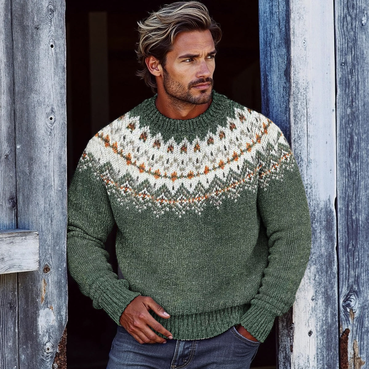 Men's Vintage Fairman Island Jacquard Sweater elevenforest