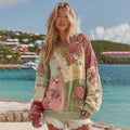 Women's Vintage Rose Floral Patchwork Crew Neck Casual Sweatshirt elevenforest