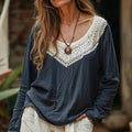 Elegant Lace Embroidery Floral Art Long Sleeve Cozy Tunic elevenforest