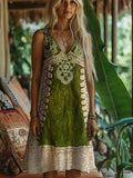 Boho Vintage Lace Patchwork Women's Linen Vest Dress elevenforest