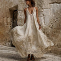 Women's Vintage Floral Lace Embroidered Art Suspender Midi Dress elevenforest