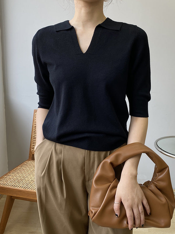 7 Colors Urban Color Half Sleeves Knitting Shirt Top