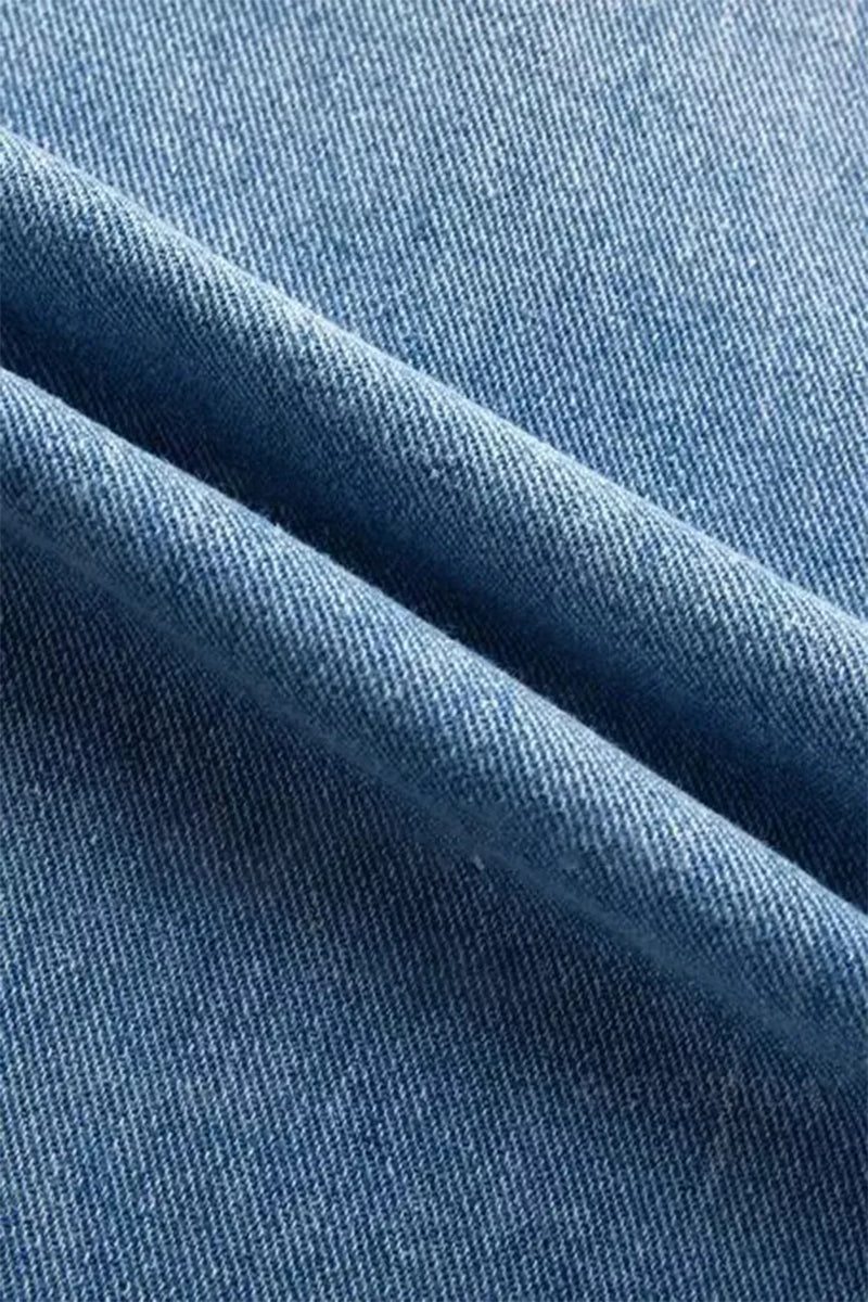 Street Ripped Buckle Low Waist Loose Denim Jeans(4 Colors)
