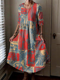 Women's Bohemian Vintage Folk Collage Art Print Long Sleeve Pocket Cot
