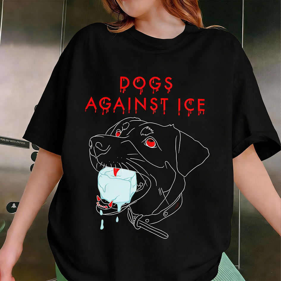 Comstylish Dogs Against Ice Slogan Printed Women's Short-sleeve T-shirt