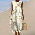 Women's Retro Cute Dogs And Elephant Art Print Sleeveless Dress elevenforest