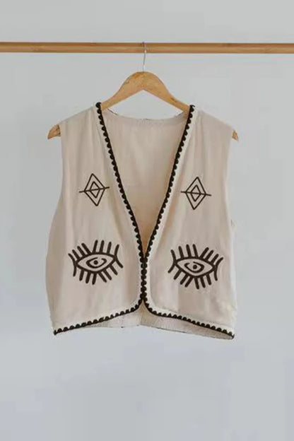 Colorblock Patchwork Embroidery Cardigan Collar Waistcoats