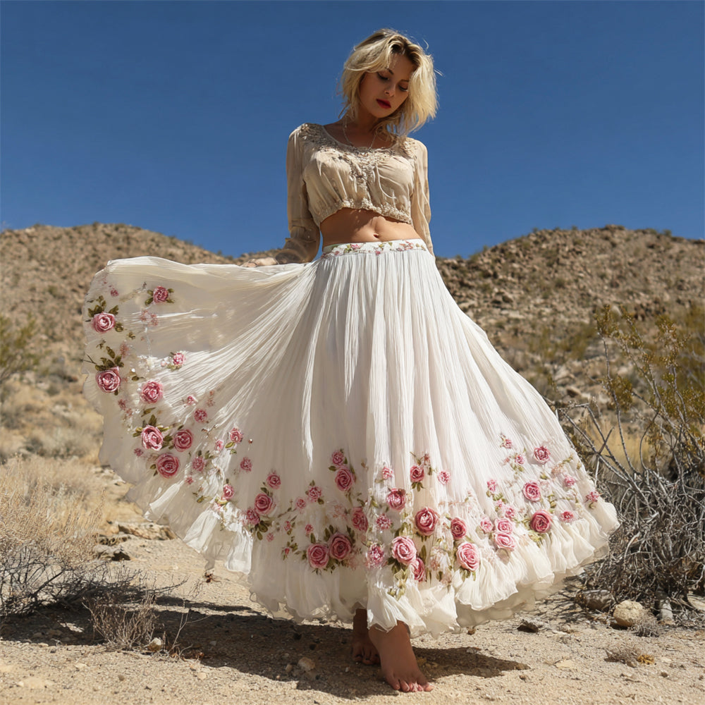 Bohemian Three-dimensional Floral Art Women's Flowing Half-length Skirt elevenforest