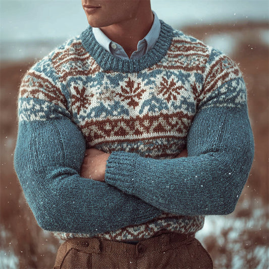 Men's 70s Retro Snowflakes Isle Sweater artswardrobe