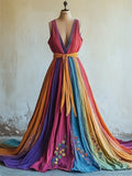 Floral Embroidered Rainbow Dyed Linen Maxi Dress elevenforest