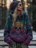 Women's Gradient Color Hooded Long Sweater With Viking Style Tribal Totem elevenforest