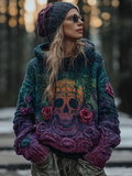 Comstylish Women's Gradient Color Hooded Long Sweater With Viking Style Tribal Totem