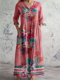 Women's V-neck Elegant Floral Pattern Cotton Dress