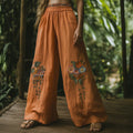 Women's Tribal Floral Embroidered Linen Lounge Pants elevenforest