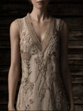 Bohemian-style Monochrome Floral V-neck Sleeveless Vintage Long Dress elevenforest