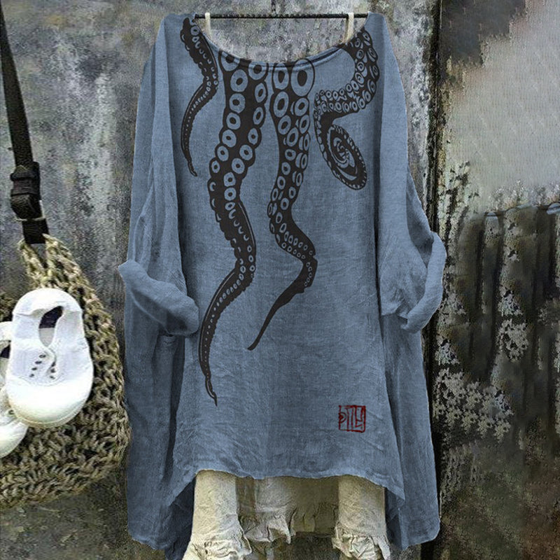 Vintage Japanese Art Sea Octopus Cozy Linen Blend Shirt elevenforest