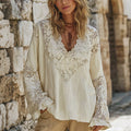 Women's Vintage Floral Lace Embroidery Art V-neck Shirt elevenforest