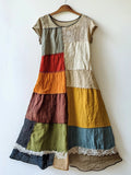 Elegant Lace Patchwork Art Linen Blend Dress elevenforest
