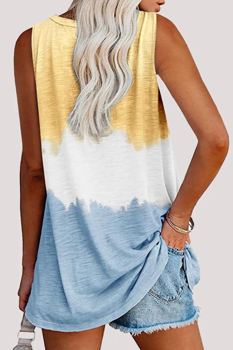 Patchwork Tie Dye Pocket V Neck T-shirts