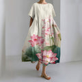 Comstylish Women's Japanese Art Floral Painting Midi Dress