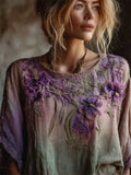 Vintage Purple Flowers Forest Gradient Flowy Linen Tunic elevenforest